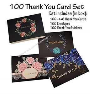 100 Thank You Cards, Envelopes & Thank You Sticker